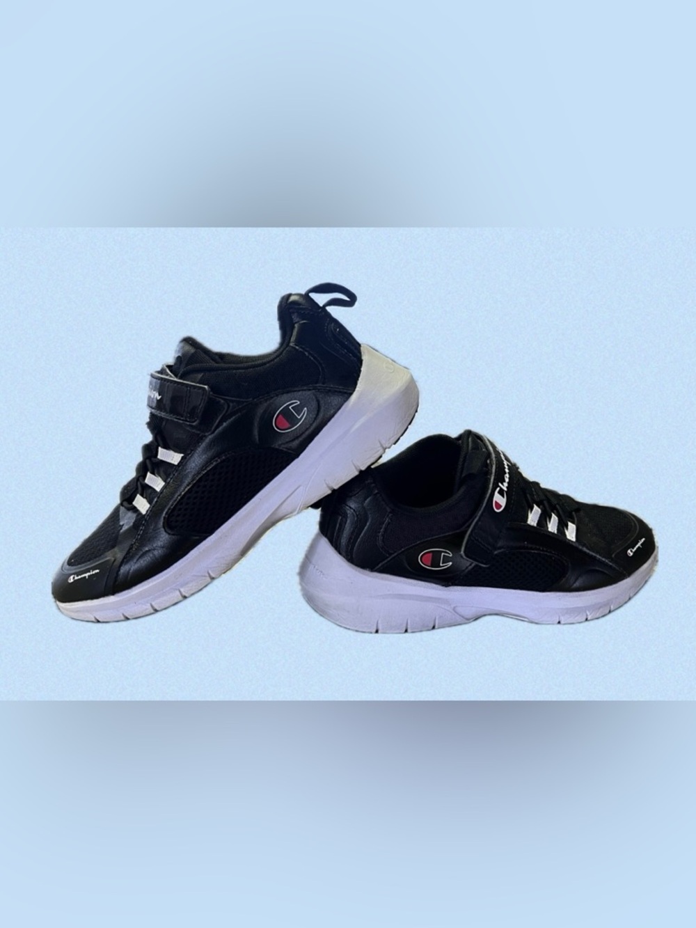 Champion Kids Sneakers Black/White Velcro Strap Size 3